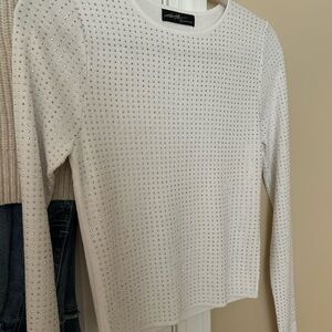 Ashley Stewart White Embellished Long Sleeve Top